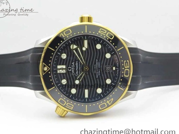 0218 Seasonal 2018 Seamaster Diver 300M SS YG VSF 1:1 Best Edition YG Bezel Black Dial on Black Rubber Strap A 7934